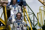 Soyuz TMA-15 crew. Roman Romanenko, Frank De Winne and Robert Thirsk before the launch